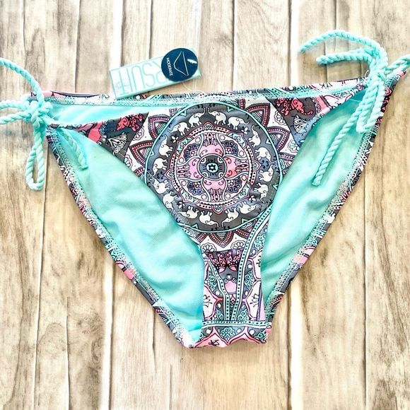 New Pursuit Turquoise Elephant Moderate Coverage String Bikini Bottoms - Picture 2 of 9